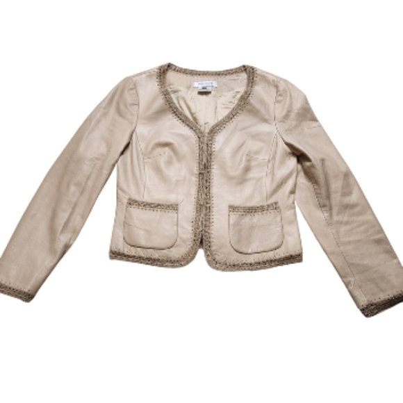 Leather Jacket Crochet BOHO V-neckline long sleeve SIZE M NINE WEST - Picture 6 of 16